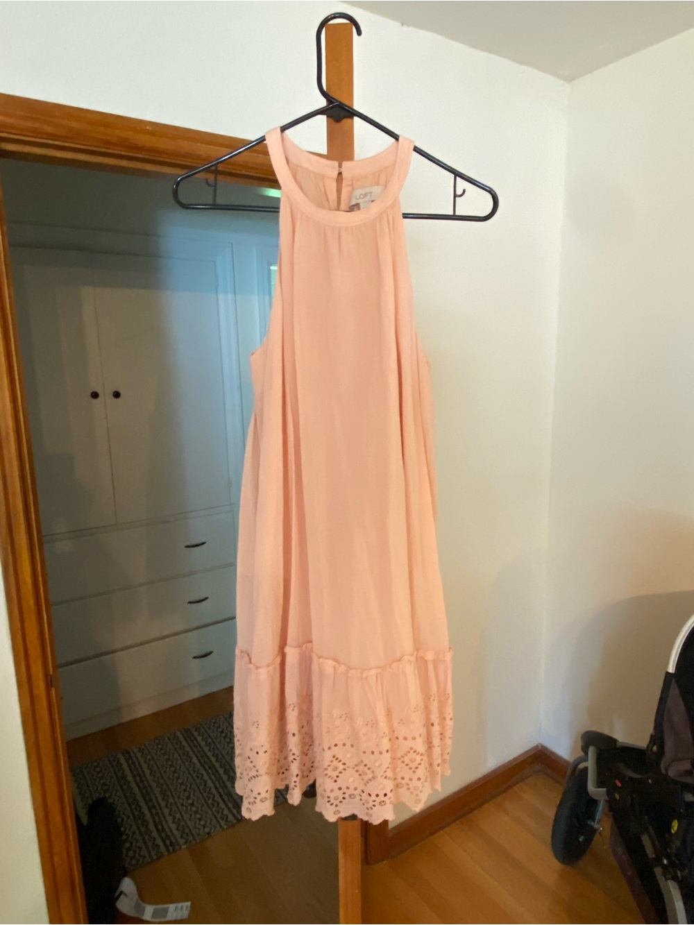 Soft Pink Halter Eyelet Hem Women's Dress